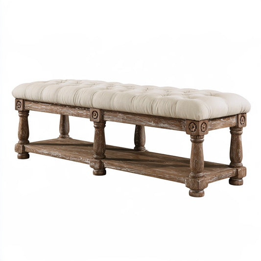 Gepolsterte Sitzbank, mit Stoffbezug, Farbe: creme