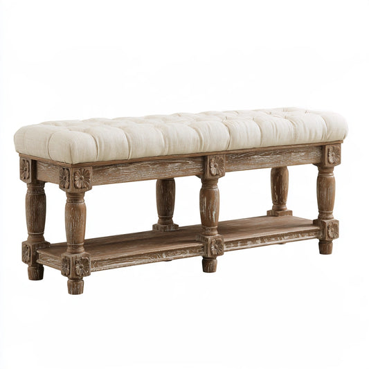 Gepolsterte Sitzbank, mit Stoffbezug, Farbe: creme