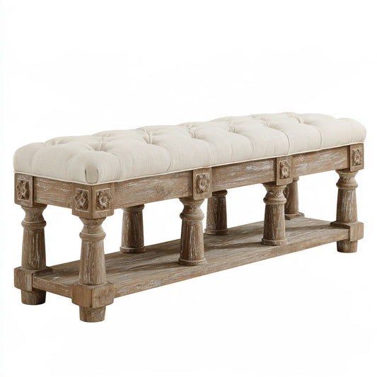 Gepolsterte Sitzbank, mit Stoffbezug, Farbe: creme